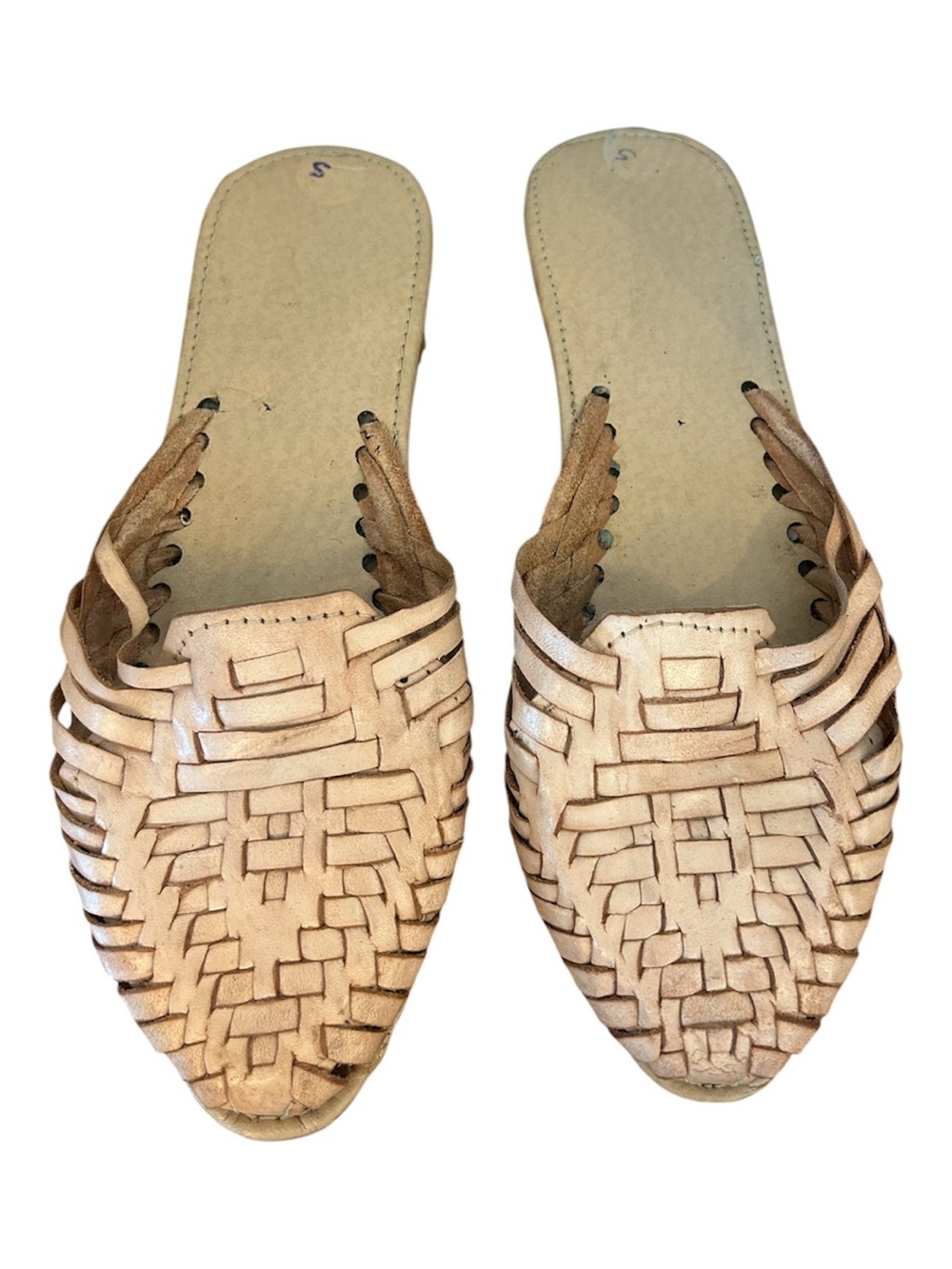 Handwoven Leather Huarache Mules Slip On Clogs Artisan Boho Sandals Off White 8 - Picture 3 of 6